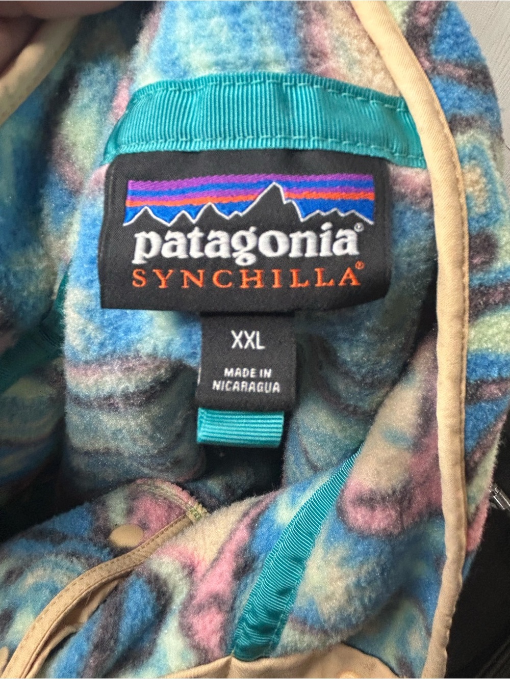 Patagonia Synchilla Multicolor Geometric Zip Fleece - Blue, Pink, Cream - Picture 3 of 8